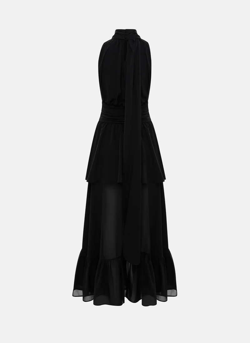 Lichi  Maxi dress with ribbons on the bodice and a semi-sheer skirt for Women | Best Price UAE
