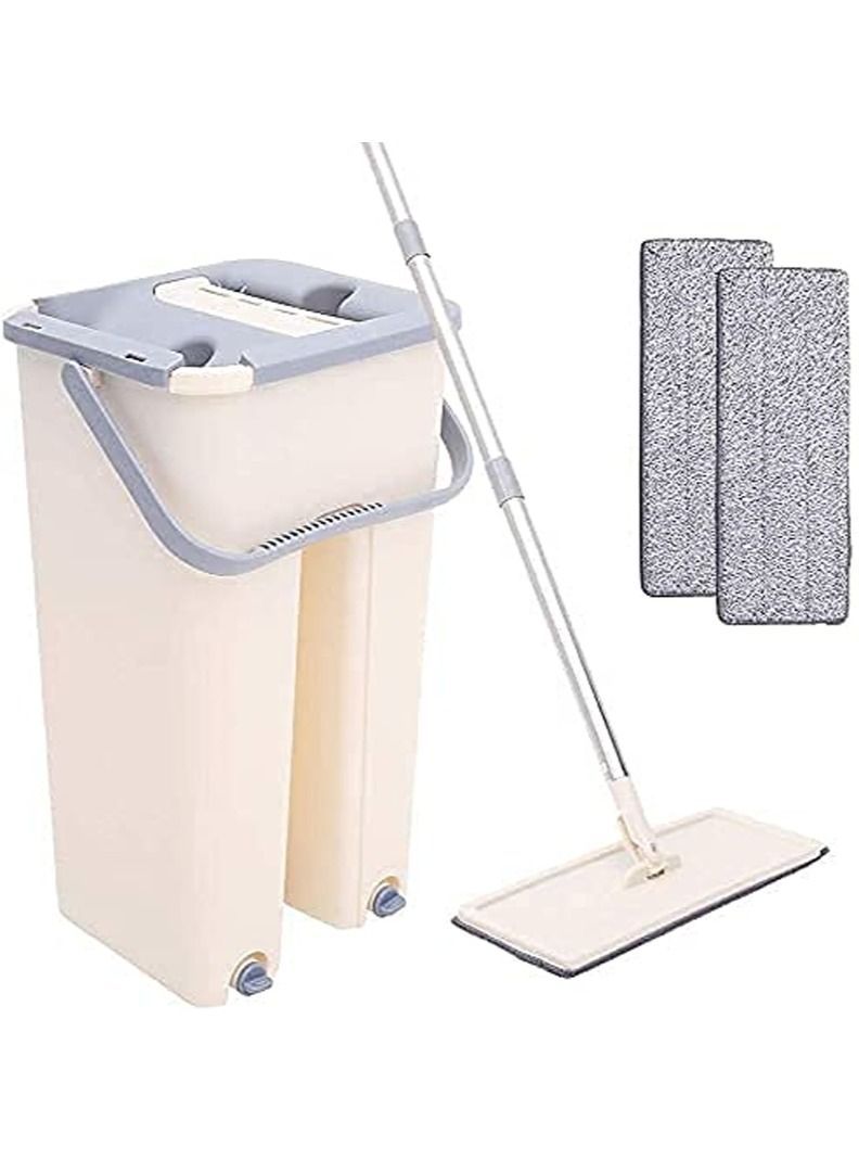 DubaiGallery Wringing Flat Bucket Hand Washing Flat Mop Telescopic Rod Microfiber Mop Set Bathroom Kitchen Floor Cleaner  - Image 1