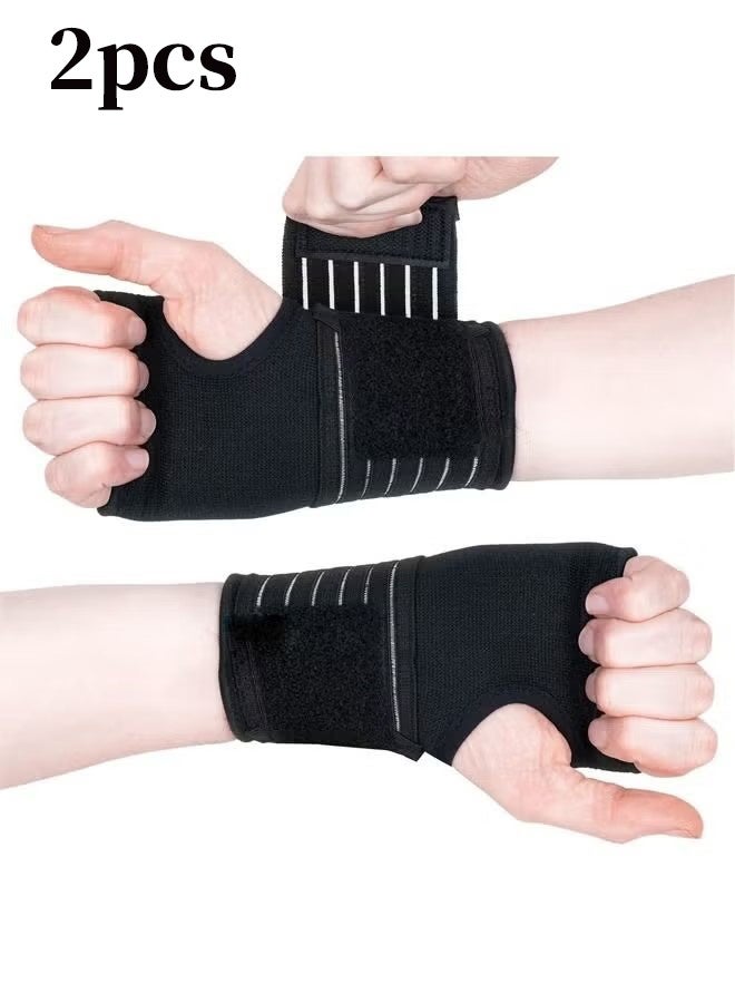 واي جيه 2Pcs رسغ يد دعم مرن مع حزام قابل للضبط مثالي لإغاثة الرسغ التهاب الأوتار إصابات التمدد أو الرياضة لا تستخدم قضيب معدني دون تثبيط المرونة اليسار الأيمن الأسود - Image 1