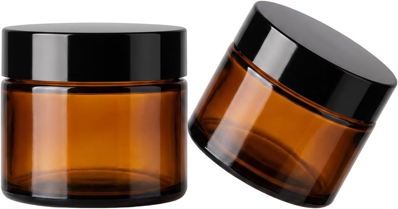 Ericotry 2PCS 120ML 4-Ounce Round Amber Glass Jars Large Capacity Empty Refillable Cream Jars Cosmetic Containers with Black Lids And Inner Liners for Lotions Body Scrubs & Balms - Image 1