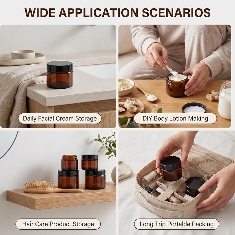 Ericotry 2PCS 120ML 4-Ounce Round Amber Glass Jars Large Capacity Empty Refillable Cream Jars Cosmetic Containers with Black Lids And Inner Liners for Lotions Body Scrubs & Balms - Image 4