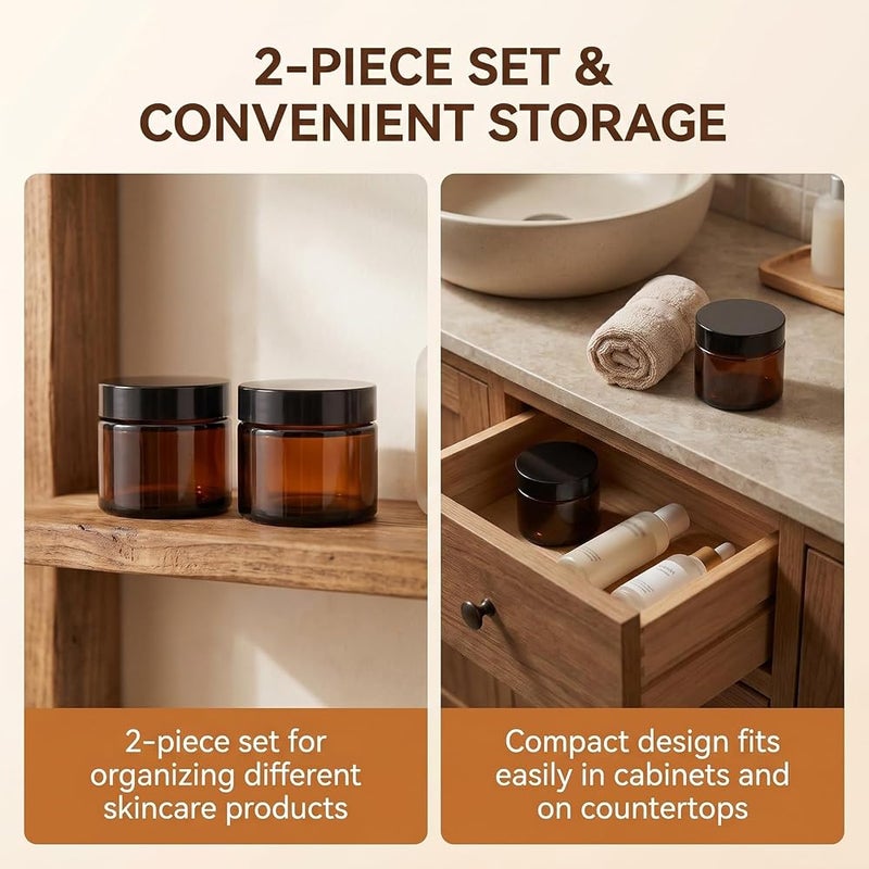 Ericotry 2PCS 120ML 4-Ounce Round Amber Glass Jars Large Capacity Empty Refillable Cream Jars Cosmetic Containers with Black Lids And Inner Liners for Lotions Body Scrubs & Balms - Image 5