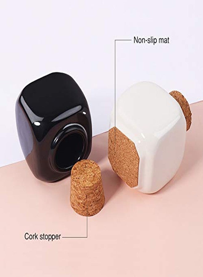 USRommaner 1 Pcs Tiny Porcelain Dappen Dish with Anti-evaporation Wooden Cork Top,Nail Art Acrylic Liquid Porcelain Dappen Cup Monomer Dappen Dish Glitter Powder Container Holder (White) - Image 3