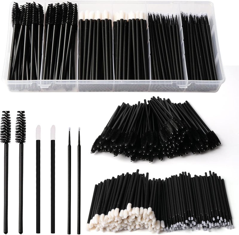 Yokilly 300PCS Disposable Mascara Wands Lip Wands Set100Pcs Eyelash Brush100Pcs Lip Brush100PCS Micro BrushesMakeup Tool Kit with Organizer Box