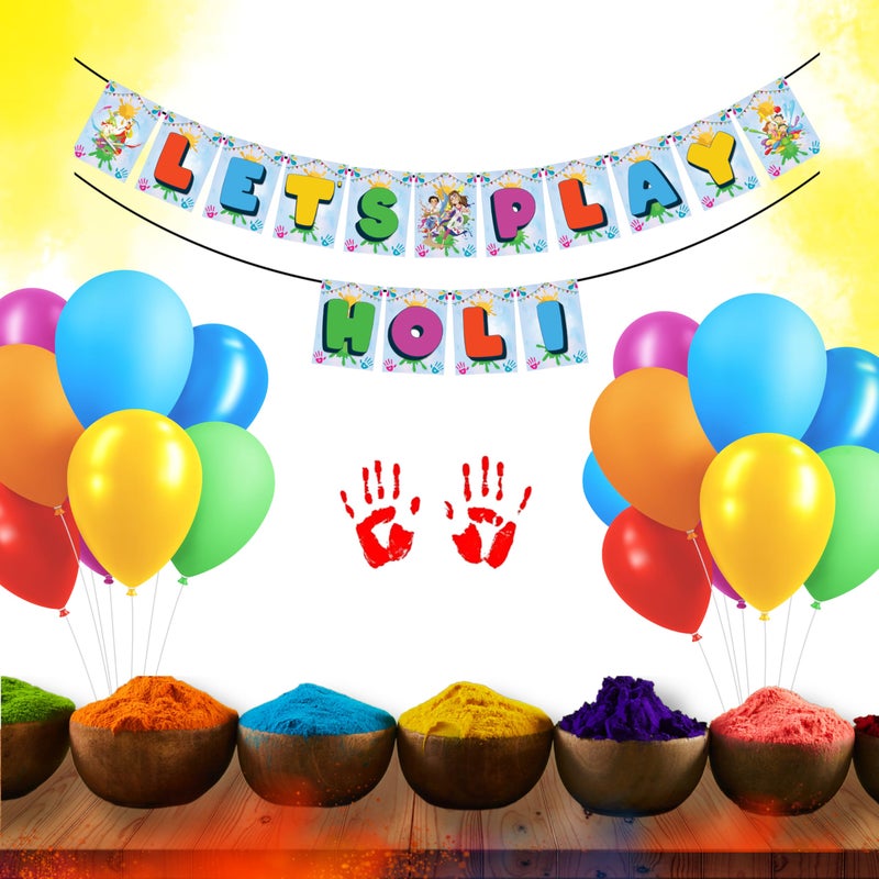1iAM Happy Holi Decoration Combo Pack of 53 - 1pc "LET'S PLAY HOLI" Banner, 50pcs Balloons, 1pc Pump & 1pc Arch | 14th March Decoration Items for Home, Office, Club, School, Collage, Restaurant - Image 4