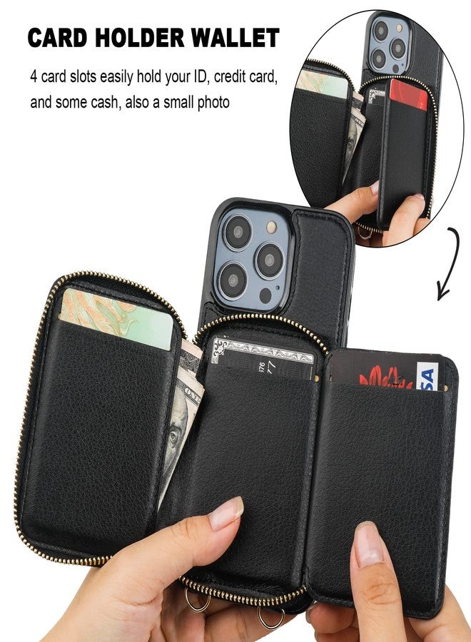 Bocasal RFID Blocking Wallet Case for iPhone 14 Pro, Adjustable Crossbody Zipper Purse Case Card Holder with Kickstand Detachable Wrist Strap, PU Leather Flip Folio Case 6.1 Inch 5G (Black) - Image 4