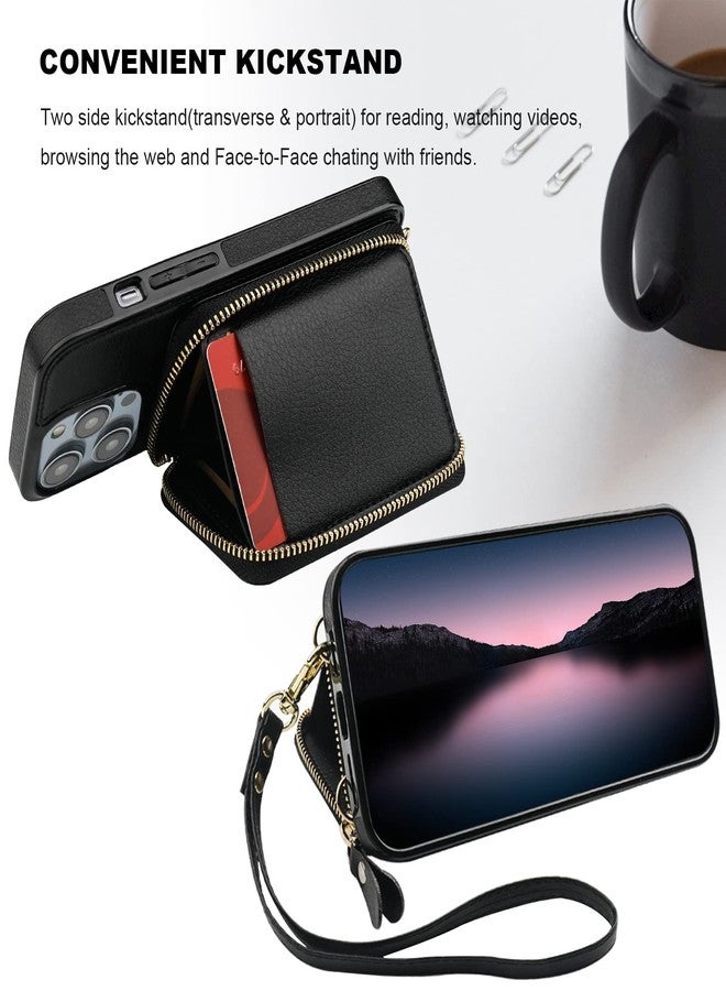 Bocasal RFID Blocking Wallet Case for iPhone 14 Pro, Adjustable Crossbody Zipper Purse Case Card Holder with Kickstand Detachable Wrist Strap, PU Leather Flip Folio Case 6.1 Inch 5G (Black) - Image 5