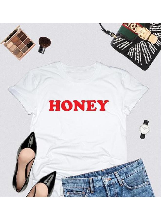 VUELO Explosions European And American Fashion Leisure Letter Honey Printed Short Sleeve T-shirt Spot 