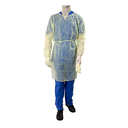 Dynarex Disposable Isolation Gowns, Fluid Resistant Universal, Yellow, Universal Size, 5/cs - Image 2