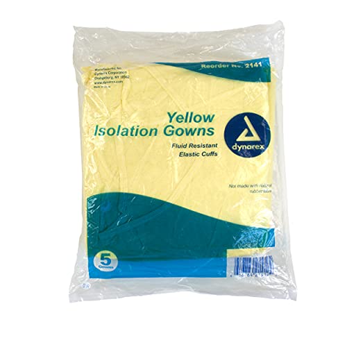 Dynarex Disposable Isolation Gowns, Fluid Resistant Universal, Yellow, Universal Size, 5/cs - Image 1