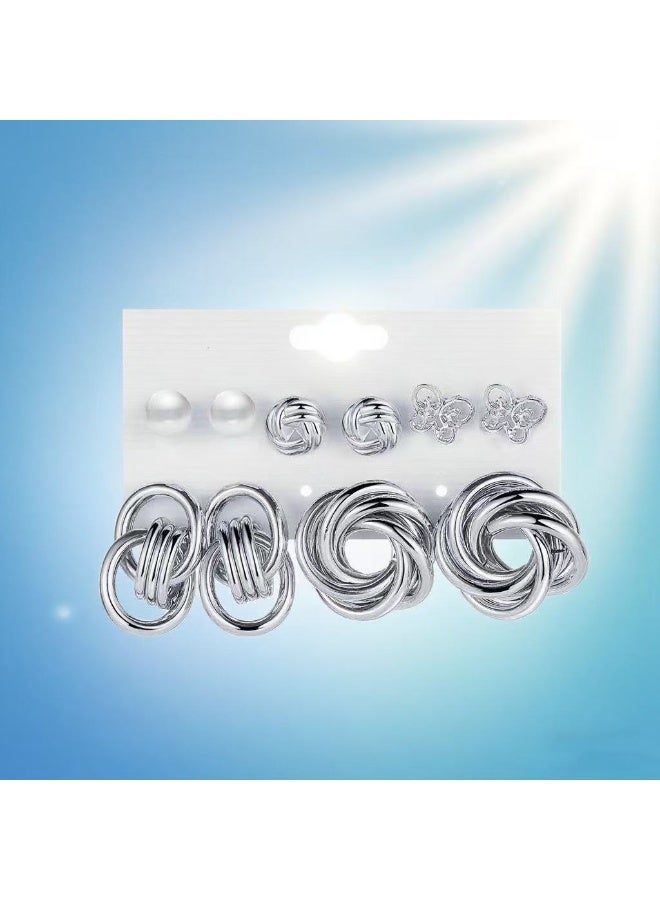 Goolsky Women’s Silver Twisted Hoop Earrings Set – Chunky Alloy Statement Earrings with Pearl Inlay, Trendy Looks - Image 4