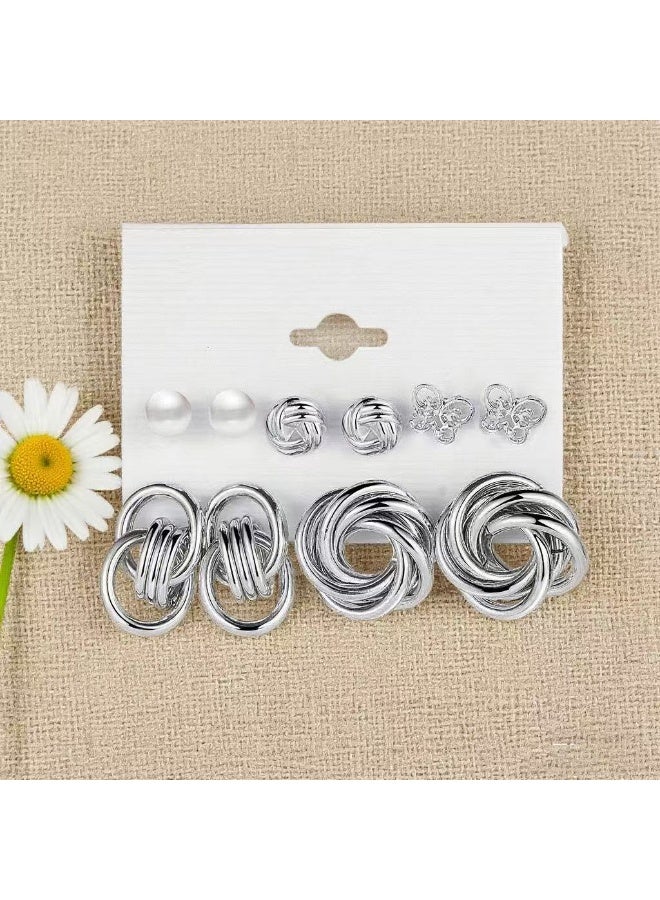 Goolsky Women’s Silver Twisted Hoop Earrings Set – Chunky Alloy Statement Earrings with Pearl Inlay, Trendy Looks - Image 2