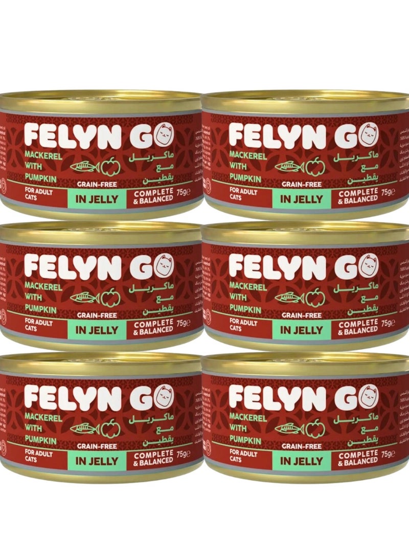 Felyn GO Cat Wet Food Mackerel With Pumpkin in Jelly For Adult Cats- 6x75g - Grain-Free Cat Food - Image 1