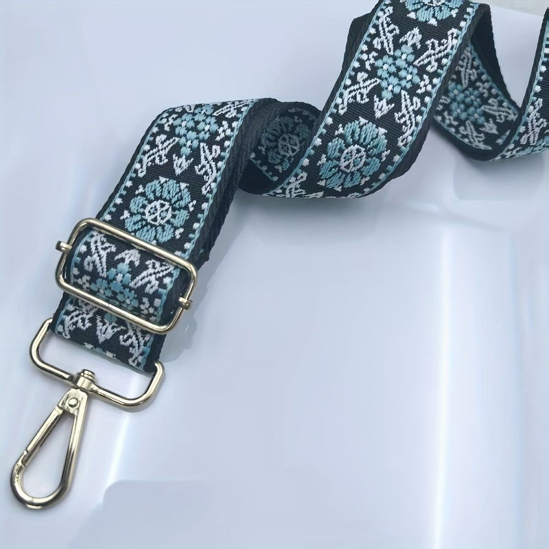 1pc Powder Blue Ethnic Style Embroidery Jacquard Adjustable Single Shoulder Crossbody Bag Strap Replacement Strap For Diy Wallet Making - Image 5