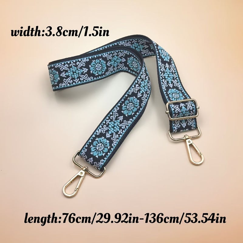 1pc Powder Blue Ethnic Style Embroidery Jacquard Adjustable Single Shoulder Crossbody Bag Strap Replacement Strap For Diy Wallet Making - Image 4