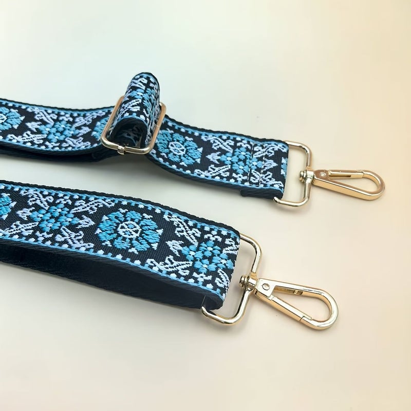 1pc Powder Blue Ethnic Style Embroidery Jacquard Adjustable Single Shoulder Crossbody Bag Strap Replacement Strap For Diy Wallet Making - Image 2