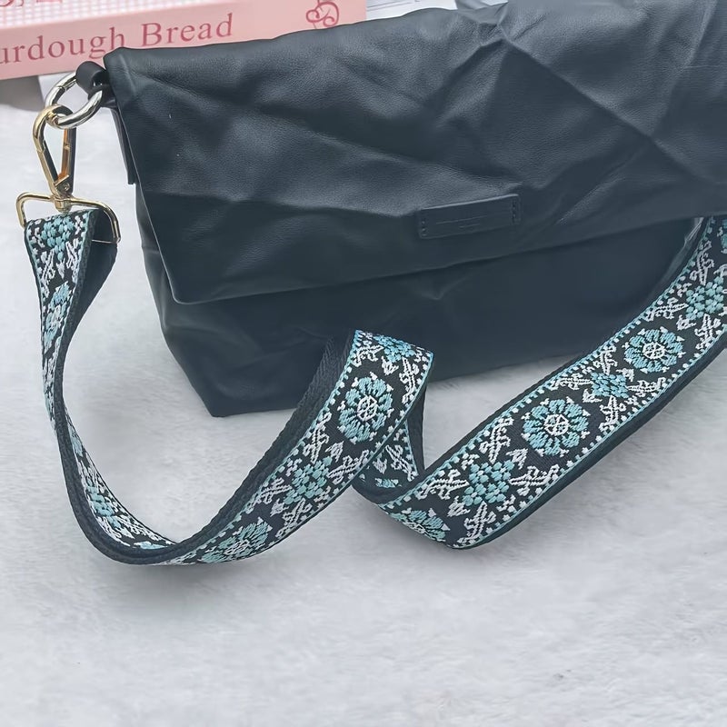 1pc Powder Blue Ethnic Style Embroidery Jacquard Adjustable Single Shoulder Crossbody Bag Strap Replacement Strap For Diy Wallet Making - Image 3