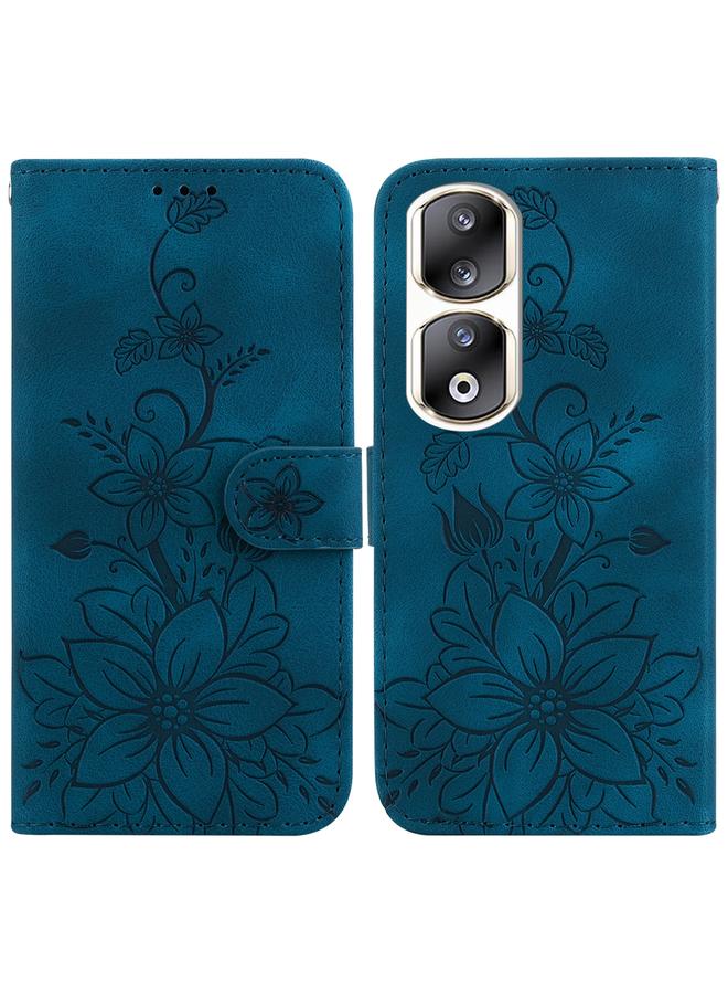 جرين تايجر جراب هاتف Honor 90 Pro مصنوع من الجلد المنقوش بنقشة زنبق - Image 1