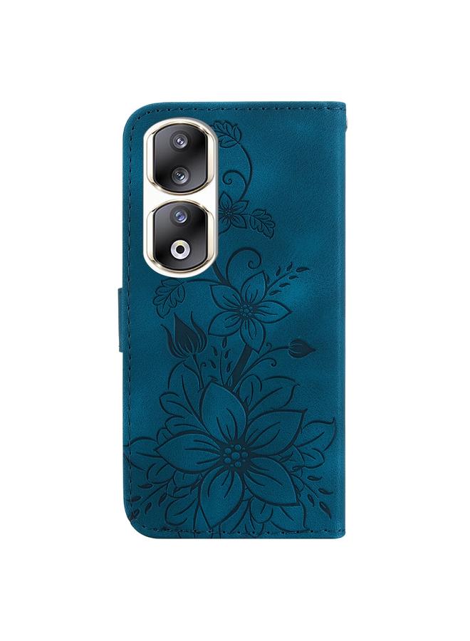 جرين تايجر جراب هاتف Honor 90 Pro مصنوع من الجلد المنقوش بنقشة زنبق - Image 3