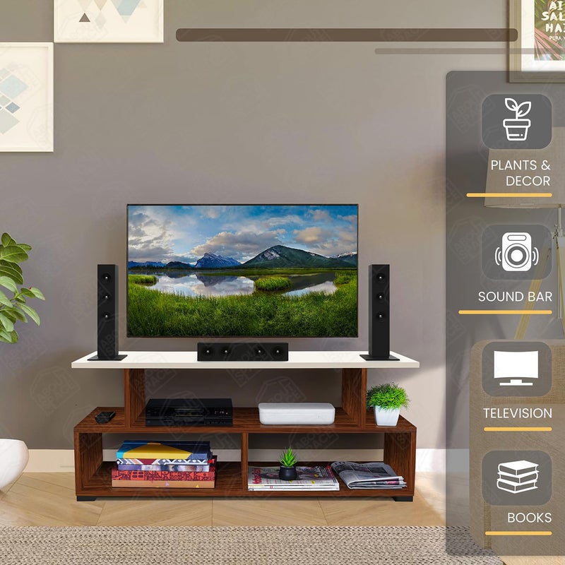 ABOUT SPACE وحدة تلفاز ABOUT SPACE من الخشب الهندسي مع قاعدة قدم لعرض التلفاز مع رف تخزين لوحدة الترفيه لصندوق الاستقبال وزينة الكتب لغرفة المعيشة وحدة التلفاز بلون البلوط الأحمر L 101 x B 405 x H 41 سم - Image 4