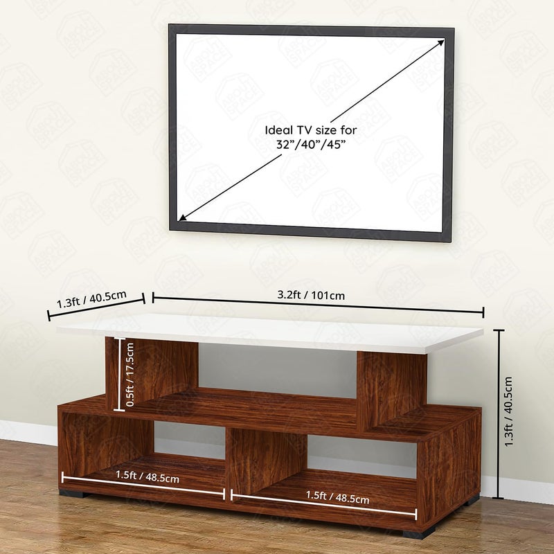 ABOUT SPACE وحدة تلفاز ABOUT SPACE من الخشب الهندسي مع قاعدة قدم لعرض التلفاز مع رف تخزين لوحدة الترفيه لصندوق الاستقبال وزينة الكتب لغرفة المعيشة وحدة التلفاز بلون البلوط الأحمر L 101 x B 405 x H 41 سم - Image 2