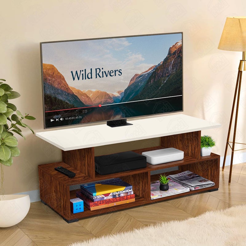 ABOUT SPACE وحدة تلفاز ABOUT SPACE من الخشب الهندسي مع قاعدة قدم لعرض التلفاز مع رف تخزين لوحدة الترفيه لصندوق الاستقبال وزينة الكتب لغرفة المعيشة وحدة التلفاز بلون البلوط الأحمر L 101 x B 405 x H 41 سم - Image 3