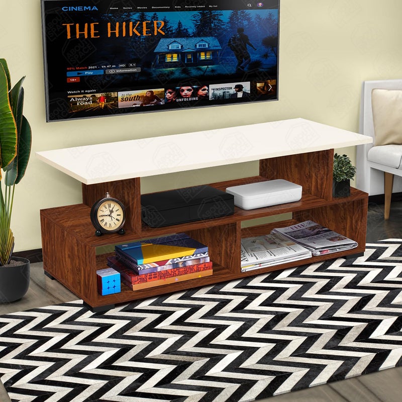 ABOUT SPACE وحدة تلفاز ABOUT SPACE من الخشب الهندسي مع قاعدة قدم لعرض التلفاز مع رف تخزين لوحدة الترفيه لصندوق الاستقبال وزينة الكتب لغرفة المعيشة وحدة التلفاز بلون البلوط الأحمر L 101 x B 405 x H 41 سم - Image 5