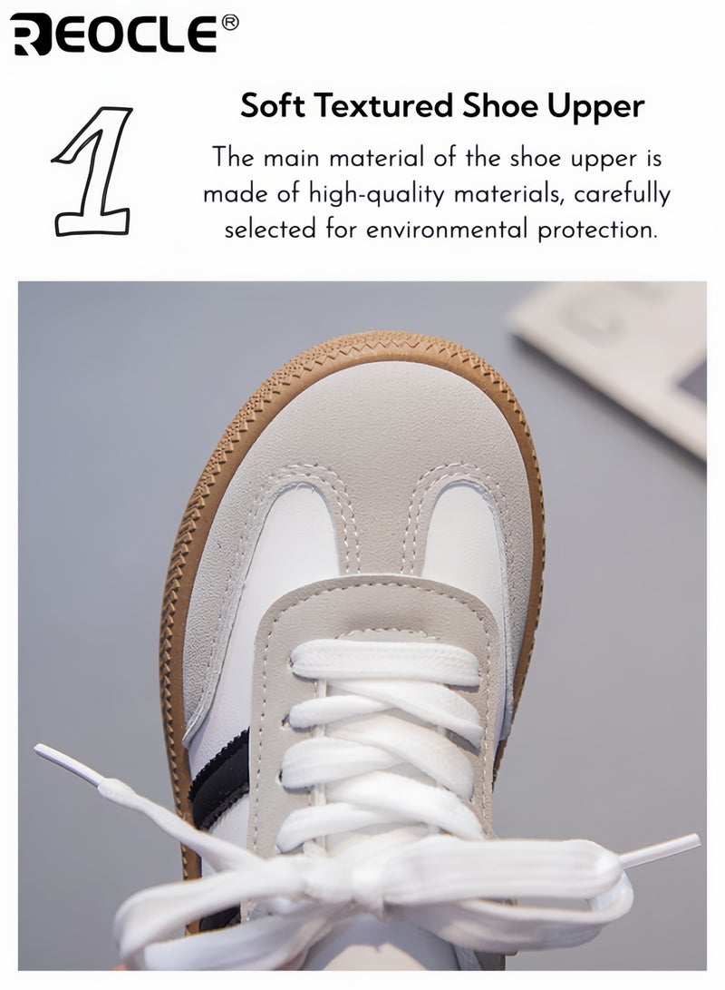 REOCLE Kids' Retro Lace-Up & Velcro Sneakers Classic Low-Top Athletic Shoes with Striped Detailing Comfortable Casual Footwear Ideal for Daily Play & Outings - Image 2