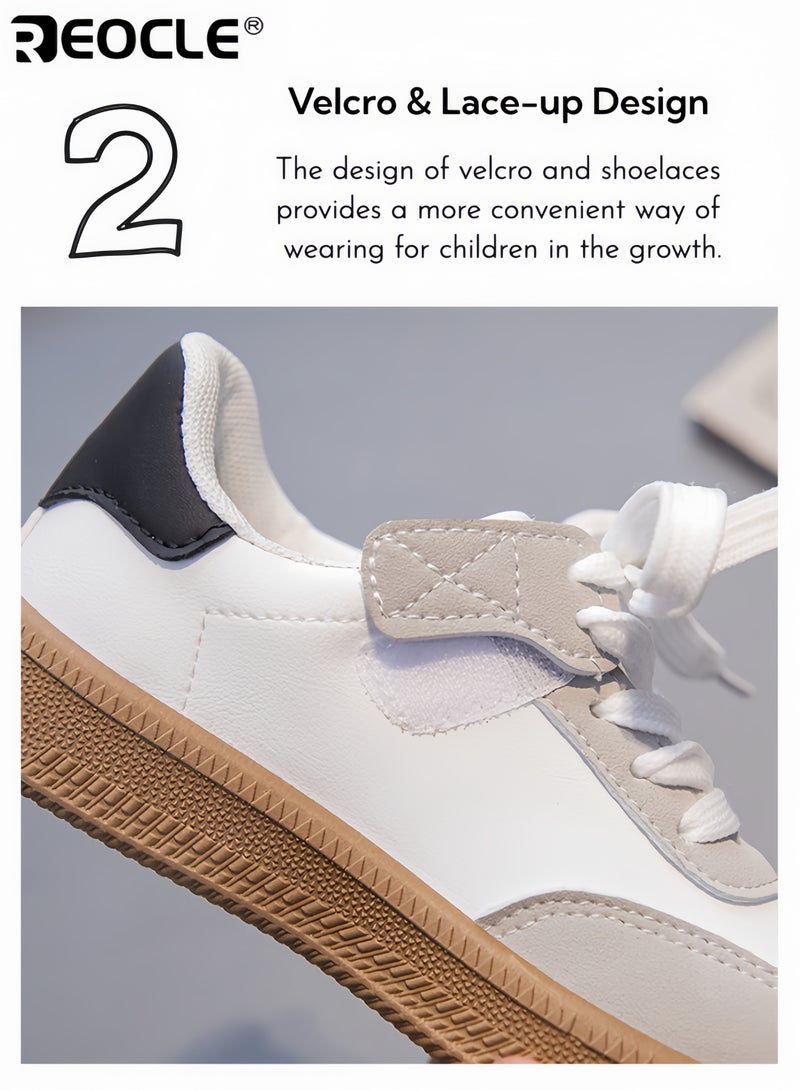 REOCLE Kids' Retro Lace-Up & Velcro Sneakers Classic Low-Top Athletic Shoes with Striped Detailing Comfortable Casual Footwear Ideal for Daily Play & Outings - Image 3