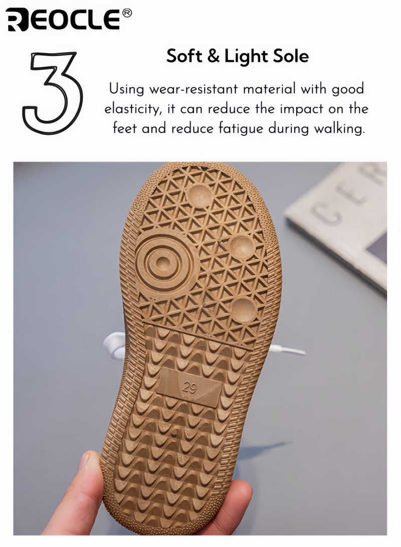 REOCLE Kids' Retro Lace-Up & Velcro Sneakers Classic Low-Top Athletic Shoes with Striped Detailing Comfortable Casual Footwear Ideal for Daily Play & Outings - Image 4