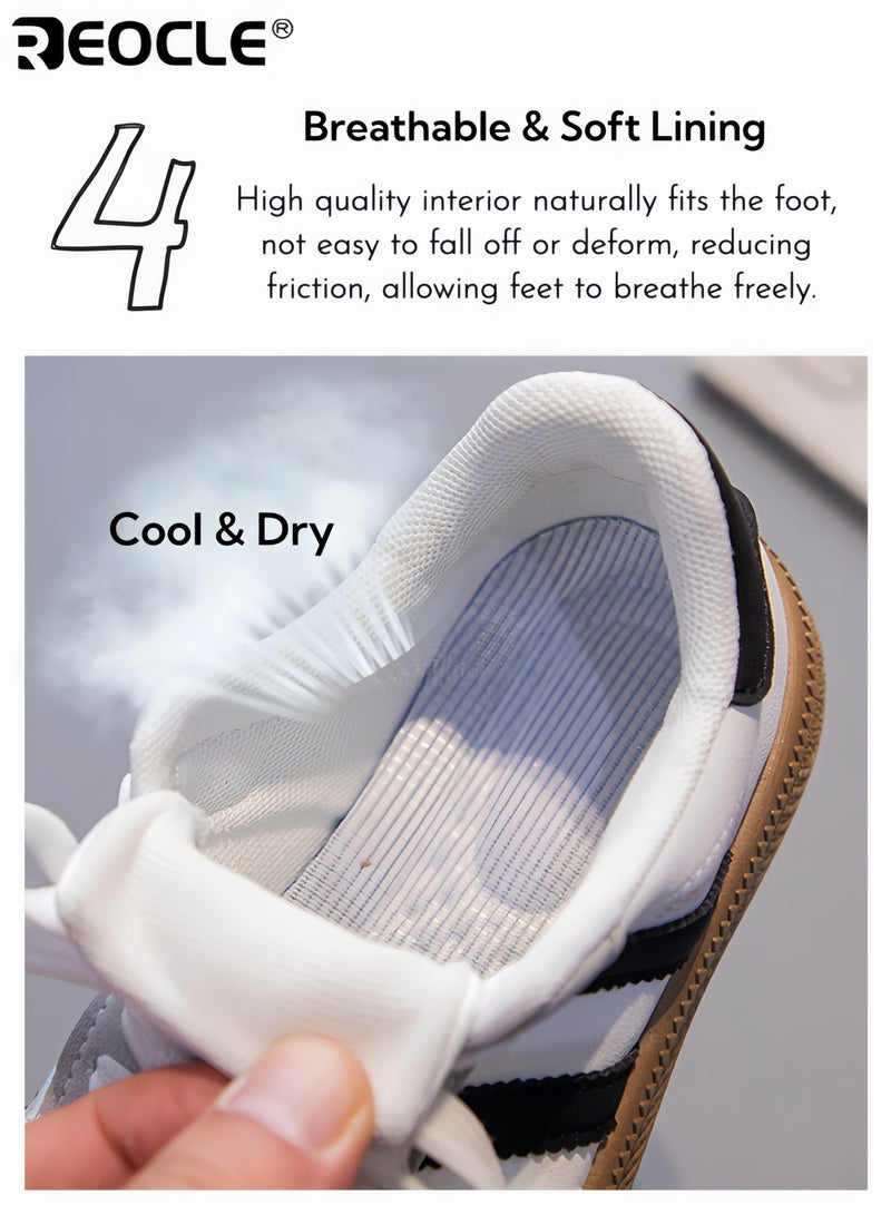 REOCLE Kids' Retro Lace-Up & Velcro Sneakers Classic Low-Top Athletic Shoes with Striped Detailing Comfortable Casual Footwear Ideal for Daily Play & Outings - Image 5