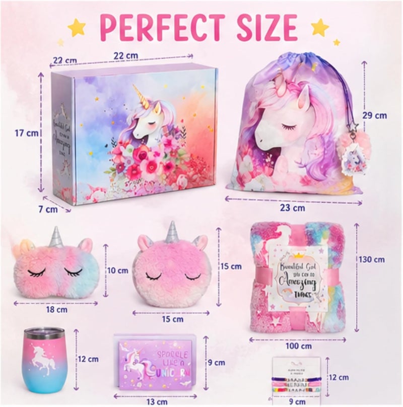 SHAHNARO Unicorn Toys for Girls Age 4-10 – 9PC Unicorn Gift Box Set with Glow Blanket, Backpack, Eye Mask, Crossbody Bag, Water Bottle, Bracelets – Birthday Gift for Girls - Image 3
