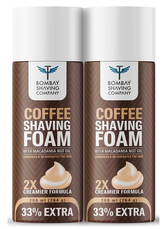 BOMBAY SHAVING COMPANY Coffee Shaving Foam With Coffee Extracts Macadamia Nut Oil Olive Oil And 2X Creamier Formulae For Superior Glide And Protection 266 Ml (33% Extra) Pack Of 2  - Image 1
