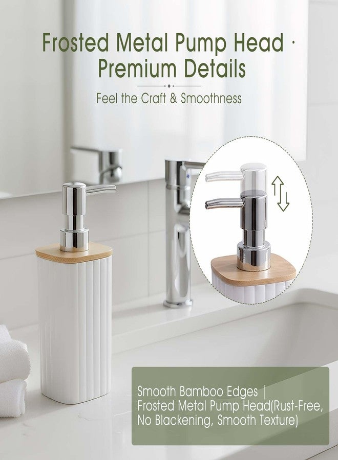 CJC 6-Pcs Bathroom Accessories Set with Bamboo Lids, Matte White Bathroom Organizer Kit, Includes Toilet Brush, Trash Can, Soap Dispenser, Soap Dish, Toothbrush Holder & Cup, Fits Minimalist Bathrooms - Image 4