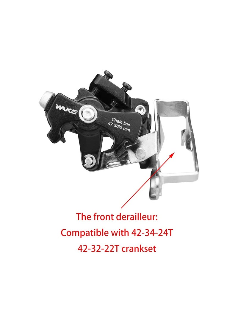 KASTWAVE ناقل حركة أمامي للدراجة بثلاث سرعات، ناقل حركة أمامي للدراجة مصنوع من سبائك الألومنيوم مع مؤشر تروس وكابلات فرامل، متوافق مع الدراجة الجبلية والدراجة الهوائية، يناسب أنبوب بقطر 31.8 إلى 34.9 مم - Image 5