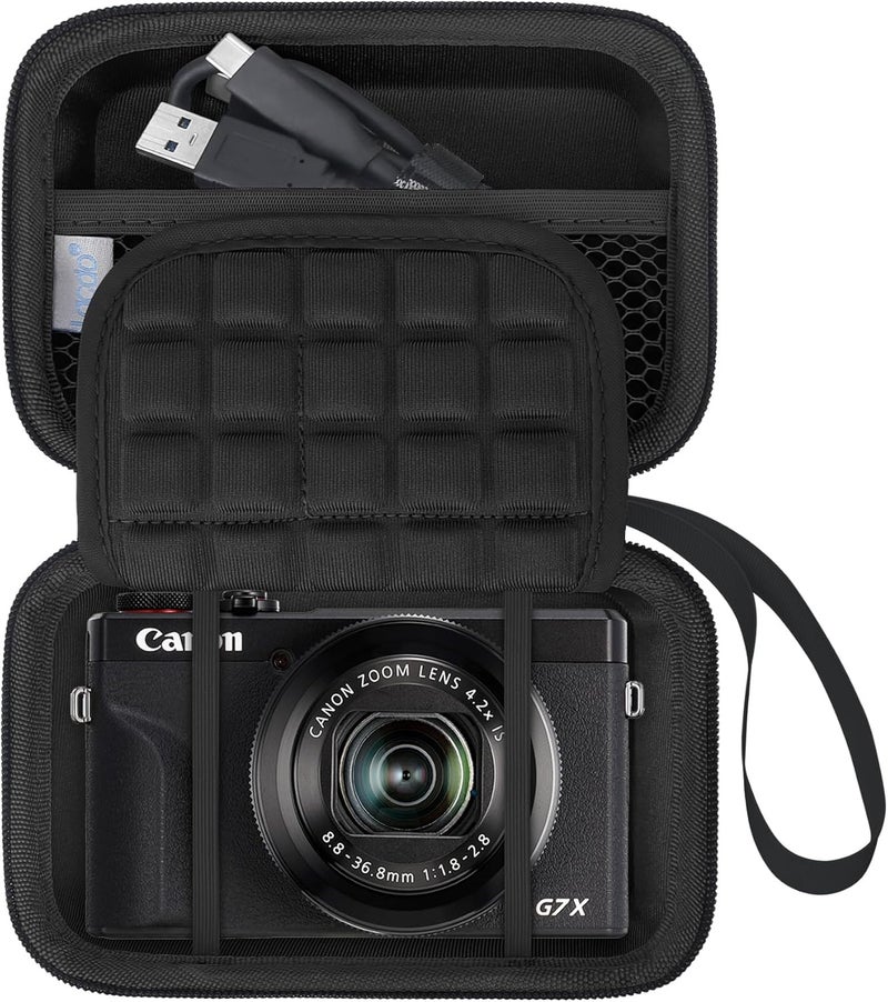 Lacdo Camera Case for Canon PowerShot G7 X Mark III/PowerShot G7 X Mark II 4K Vlogging Camera, Point and Shoot Vlogging Camera Bag Carrying Case, Mesh Pocket fits USB Cable, Batteries, Black+Black - Image 1