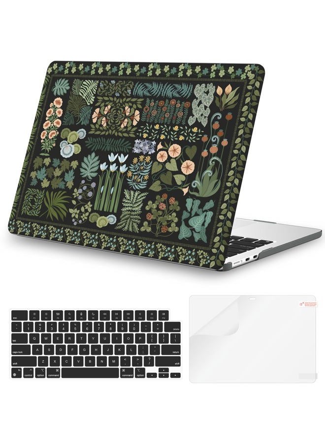 iCasso for MacBook Air 13.6 inch Case M5 2026 M4 2025 M3 M2 2024-2022 Model A3449 A3240 A3113 A2681, Flower Pattern Sturdy Protective Hard Shell Cover for Mac Book Air 13 inch, Black Plant - Image 1