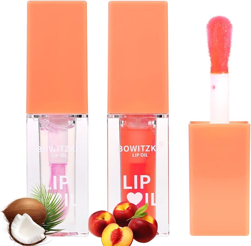 Bowitzki Lip Oil Lip Glow Gloss Hydrating Transparent Tinted Nourishing Long Lasting Lip Balm Care Moisturizing Repairing Lightening Lip Lines Blue lotus Tocopherol Squalane CoconutPeach