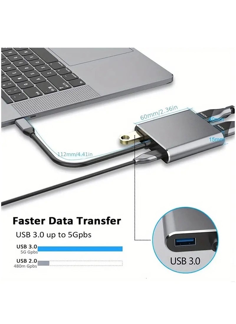USB C Hub, USB 3.0 Hub Splitter, Type C to HDMI 4K VGA USB3.0 Audio Video Converter Charging Port Hub Adapter for All Computers, TVs, laptops Grey
