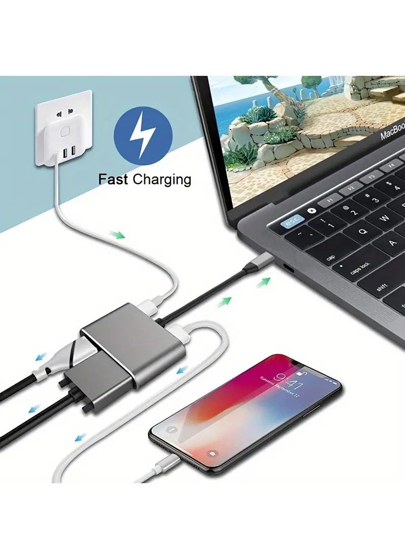Arabest USB C Hub, USB 3.0 Hub Splitter, Type C to HDMI 4K VGA USB3.0 Audio Video Converter Charging Port Hub Adapter for All Computers, TVs, laptops Grey  - Image 4