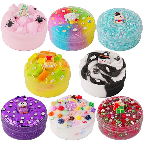 Okaybee 8 x 100ml Textures Slimes Kit for Kids Slime Variety Pack Different Textures with Snow Fizz Sequins Butter Bead Slime Slimes Party Favors for Girls Boys Birthday Easter Toy - Image 1