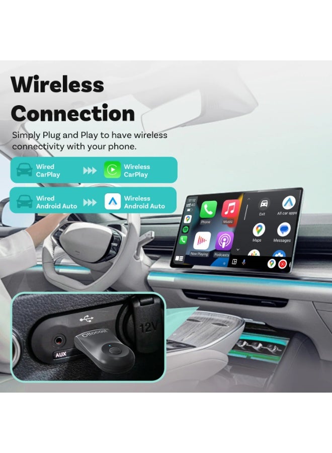 Ottocast OTTOCAST Mini 2-in-1 Wireless Carplay Android Auto Adapter Convert Wired to Wireless Apple CarPlay Low Latency Plug&Play Dongle - Image 4