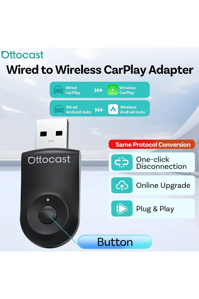 Ottocast OTTOCAST Mini 2-in-1 Wireless Carplay Android Auto Adapter Convert Wired to Wireless Apple CarPlay Low Latency Plug&Play Dongle - Image 1