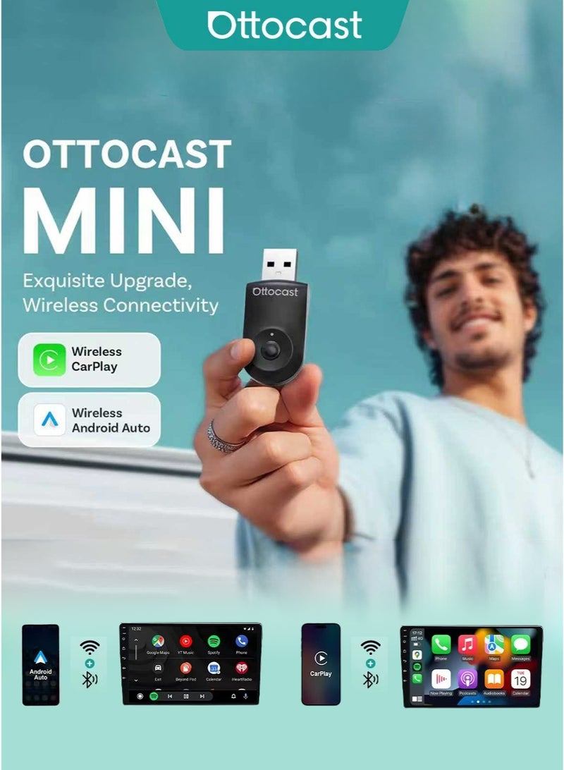 Ottocast Mini Wireless CarPlay Adapter for iPhone & Android Auto CarPlay Adapter 2-in-1 Convert Wired to Wireless Apple Car Play, Plug & Play, USB-C, 5GHz WiFi, Low Latency, Fits 98%+ OEM Wired CarPlay Cars - Image 1