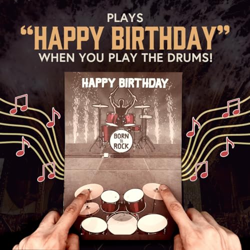 100 GREETINGS Interactive Music Birthday Card - Playable Musical Birthday Cards for Men, Unique Gift for Guitar Players, Drummers & Pianist, Musician Friends & Son, Musical Instrument Touch to Play (Drums) - Image 2