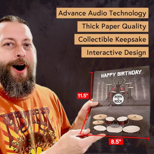 100 GREETINGS Interactive Music Birthday Card - Playable Musical Birthday Cards for Men, Unique Gift for Guitar Players, Drummers & Pianist, Musician Friends & Son, Musical Instrument Touch to Play (Drums) - Image 5