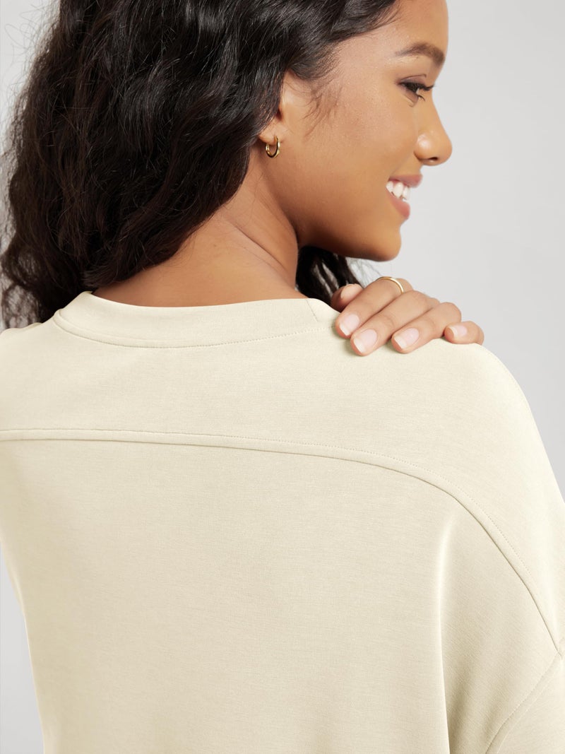 ODODOS Modal Soft Short Sleeve T-Shirts for Women Oversized Crew Neck Tee Relaxed Pullover Tops, Butter Cream, Medium - Image 5
