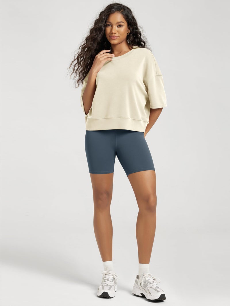 ODODOS Modal Soft Short Sleeve T-Shirts for Women Oversized Crew Neck Tee Relaxed Pullover Tops, Butter Cream, Medium - Image 4