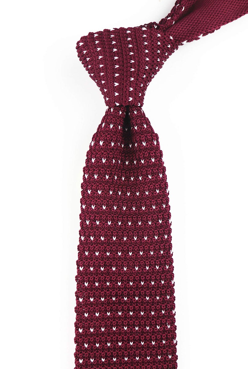 Secdtie Men Boys Wine Red Knitted Neck Tie Burgundy Accessory Narrow Necktie Gift for Husband - Image 2