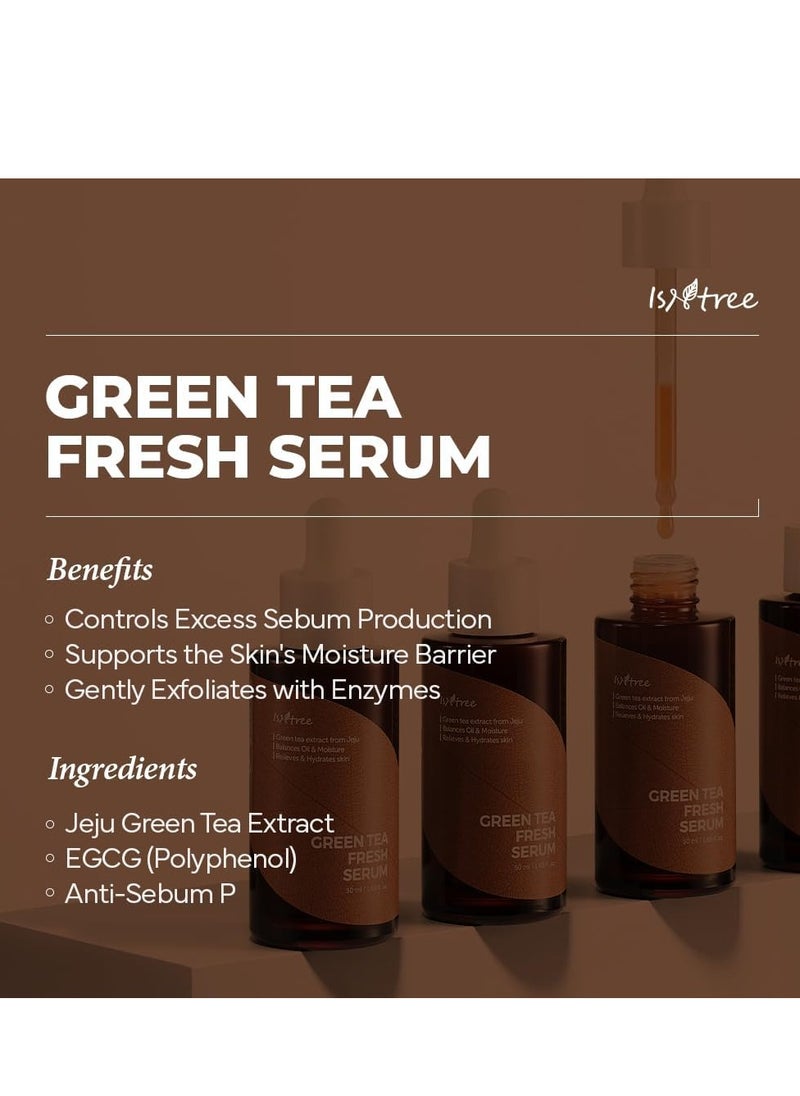 ISNTREE - ISNTREE Green Tea Fresh Serum 50ml, 1.69 fl oz | Jeju Green Tea Extract | Controls Excessive Sebum | Balances Oil & Moisture | Relieves & Hydrates Skin | Korean Skincare - Image 1